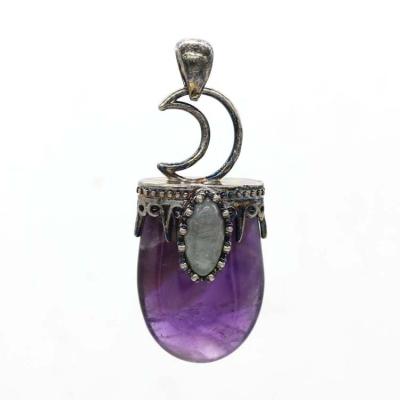 China Natural CLASSIC Amethyst Points Labradorite Crystal Quartz Pendant Crescent Moon Healing ML Stone Pendant for sale