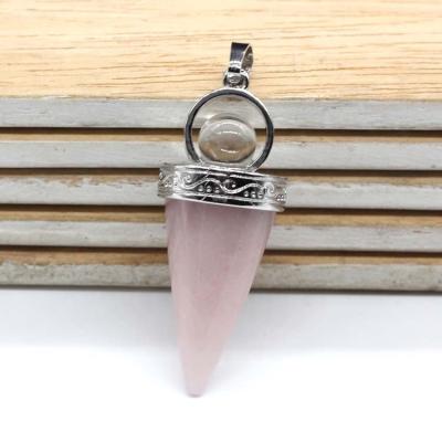 China ML Healing Crystal Quartz Pendant Cone Shape CLASSIC Natural Amethyst Stone Round Beads Stone Pendant for sale