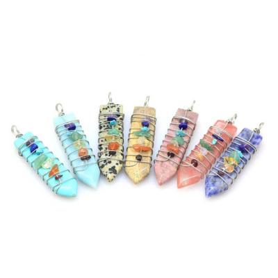 China CLASSIC ml Healing Pionts Crystal Quartz Stones Natural Stone Wire Reiki Pendant Wrapped 7 Chakra Sword Shape Jewelry Amulet Pendants for sale