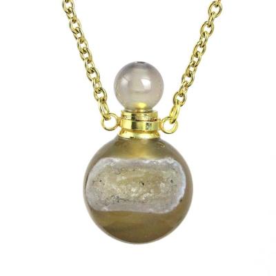 China CLASSIC Crystal Round Beads Perfume Essential Oil Diffuser Bottle Natural Stone Agate Onyx Ml Pendant Necklace for sale