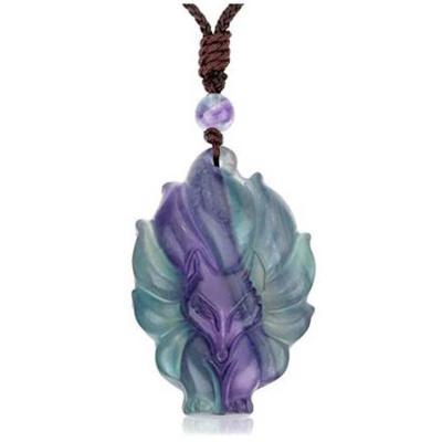 China CLASSIC Natural Ml Fluorite Fox Stone Necklace Healing Crystal Gemstone Necklaces Pendant Protection Amulet Charm for sale