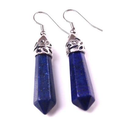 China ml CLASSIC Natural Gemstone Hexagon Prism Earring Healing Crystal Amethyst Lapis Lazuli Stone Earrings for sale