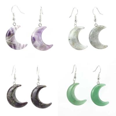 China CLASSIC Natural ML Gemstone Earring Healing Crystal Amethyst Lapis Lazuli Moon Crescent Stone Earrings for sale