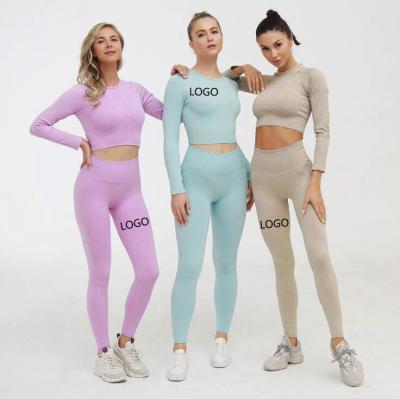 China Hot Selling Sports Fitness Yoga Suit Breathable Long Sleeve Sports Running Tight Breathable Seamless Yoga Wear Women for sale