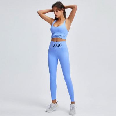 China 2021 High Performance Bowknot Striped Yoga Vest Sports Fitness Bra Women Two-piece Suit Women's Breathable Frontier Clothing for sale