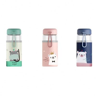 China 300ml Viable Korean Style Glass Water Bottle Cute Animal Insulation Cover For School Kids for sale