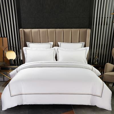 China Nondisposable Four-Piece Large Nondisposable 100% White Hotel Star Net Sateen Custom Cotton Hotel Bedding Set for sale