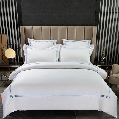 China Nondisposable Hotel Pure Cotton White Satin Four Piece Set Hotel Bedding Four Piece Set for sale