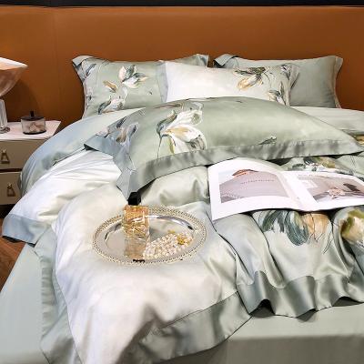 China Beautiful Nondisposable Summer Green Cooling Flat Layer Flower Sheet Flower Comforter Cover Bedding Sets for sale