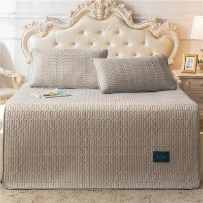 China Three-piece Folded Solid Color Cool Silk Latex Summer Sleep Mat Fiber Cloth Seat Soft Cloth Cooling Mattress for sale