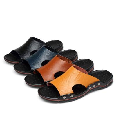 China New Summer Fashion Trend High Quality Men's Leather Trim Non-slip Outdoor Men's Slippers Beach Slippers Sandals for sale