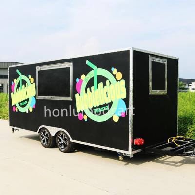 China Vegetable Processing Plant HONLU Food and Beverage Factory Mobile Food Trailer With Kitchen Mobile Design Black Square Food Trucks for sale