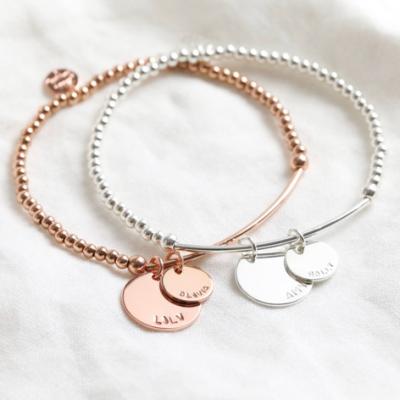 China 2022 New Stainless Steel Jewelry TRENDY High Polished Tube Beaded Bracelet With Disc Charm Personalized Elastic Stretch Bead Bracelet for sale