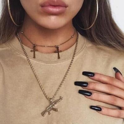 China 2022 TRENDY New Man 18k Gold Plated Stainless Steel Custom Wholesale Gold Plated AK-47 Gun Pendant Necklace For Women Men for sale