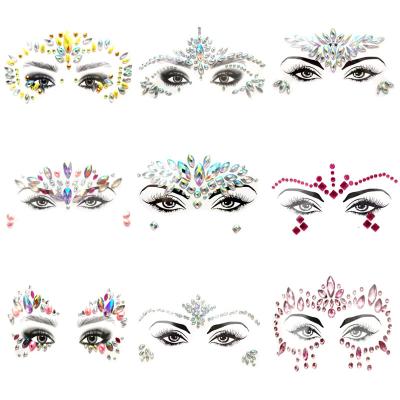 China Wholesale Temporary 3D Glitter Adhesive Gem Sticker Rhinestones Crystal Face Sticker For Body Rhinestone Face Jewelry Sticker for sale