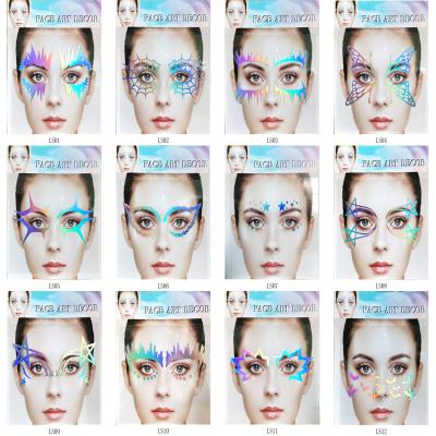 China 12 Styles New Temporary Factory Wholesale Rainbow Color Laser Rainbow Color Face And Eye Stickers Dress Up Cosplay Stickers for sale