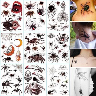 China Temporary Spider Web Face Tattoo Eco-friendly Halloween Wholesale Face Leg Tattoo Stickers Waterproof Temporary 3D Spider Tattoo Sticker for sale