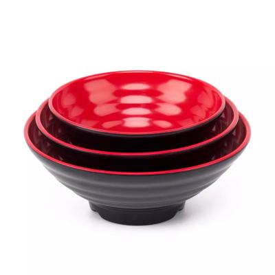 China Viable Hot Selling Ramen Cuenco Noodle Pasta Serving Bowls, Japanese Black And Red Melamine Ramen Bowls With Soup Spoon Set for sale