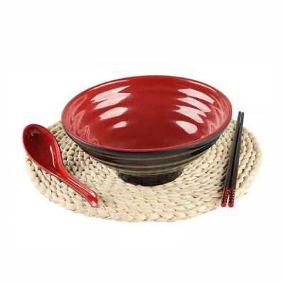 China Factory Wholesale A5 Melamine Black Bowl Viable Red Japanese Ramen Noodle Bowl Threaded Bowl Large for sale