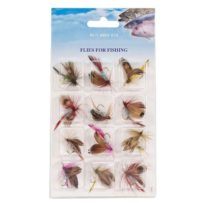 China 12pcs Assorted Fly Fishing Lure Dry Flies Hooks Feather Wing Artificial Bait Lure for Staight Fly Fishing Addiction for sale