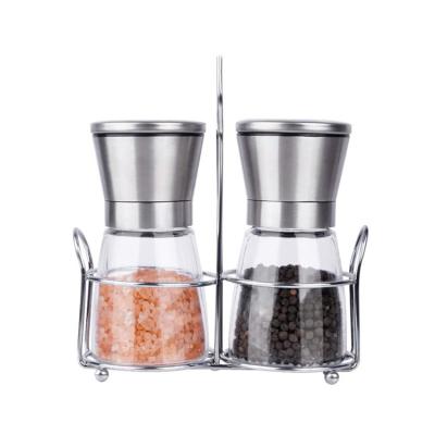 China Mini Sustainable Manual Stainless Steel Salt And Pepper Grinder Mill Set With Stand en venta