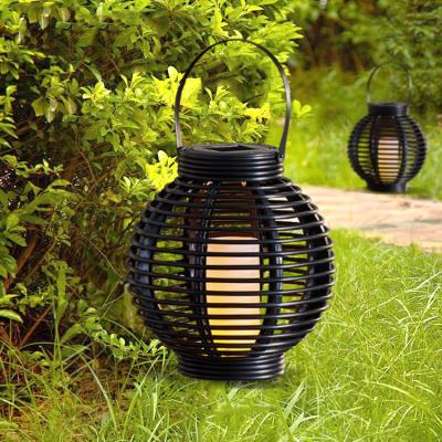 China Garden Garden Solar Panel Outdoor Decoration Rattan Round Lantern Antique Black Lamp for sale