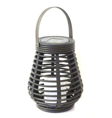 China Solar Powered Outdoor Decorative Garden Table Rattan Lantern Light With Flameless Candle for sale