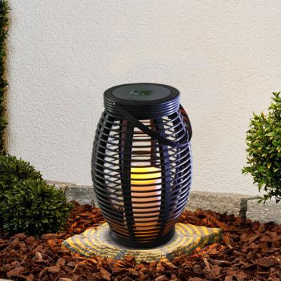 China Outdoor Hanging Plastic Garden Rattan Weave Waterproof IP44 LED Solar Candle Garden Lantern Light for sale