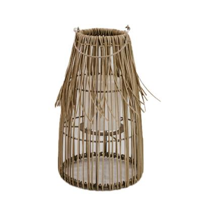 China Garden Hot Sales Candle Fringe Style Solar Flameless Led Rattan Lantern With Iron Frame for sale