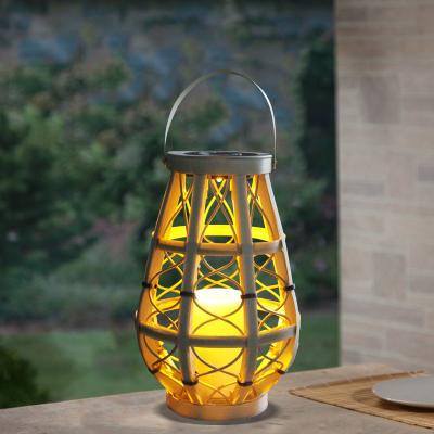 China Custom Garden Decorative Waterproof Powered Led Candle Holder Weave Handmade Garden Rattan Flameless Solar Flip Lantern for sale