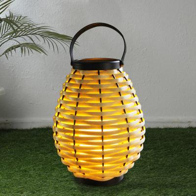 China Factory Wholesale Switch Design Custom Outdoor Garden Decorations Powered Waterproof Iron Frame Led Solar Lantern With PE Rattan for sale