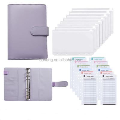 China PU A6 Budget Binder Magnetic Leather Notebook With 8PCS A6 Binding Pockets 6 Ring Binder Cash Budget Envelopes Loose Leaf Bags for sale