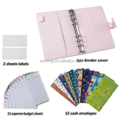 China Magnetic Wholesale A6 Ring Zipper Cover 6 PU Wallet Cash Envelopes Money Organizer Pocket Notebook Leather Binder for sale