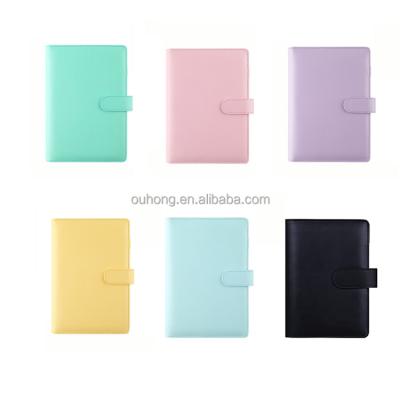 China Hottest Notebook 6 Ring Loose Leaf Binding Planner Budget PU Cover A5 A6 Silver Leather Binder Magnetic Candy Color Wholesale for sale