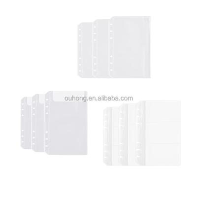 China Wholesale A5A6 Durable Plastic Zipper Envelopes Clear PVC Silver Envelope Plastic Bags Binding Insert Pocket Planner Zipper Pockets 6Holes for sale