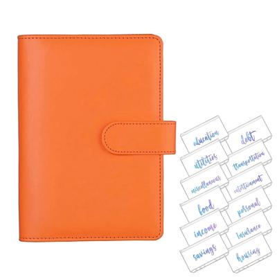 China Mini Type 6 Ring Spiral Notebook Business PU Cover A6 Binder 12pcs Imprint PVC Leather Pocket Work Agenda Diary Budget Magnetic Binder for sale