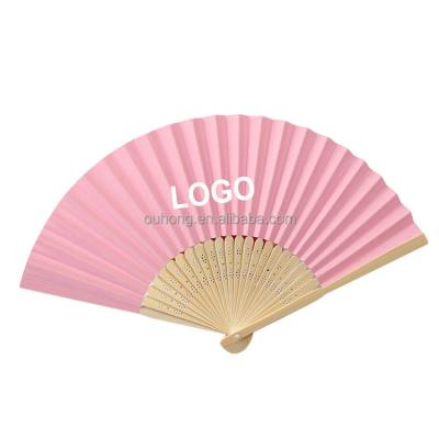 China China Wholesale Custom Personalized Pink Bamboo Paper Folding Hand Fans for sale