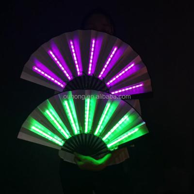 China China Popular High Brightness LED Light Folding Hand Fan Wedding Fans Wooden Bamboo Hand Light Fan For Gift Wedding Party Night Bar Club for sale