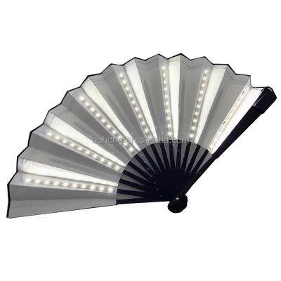 China China Led Light Up Bamboo Wooden Hand Fan Fabric Luminous Folding Chinese Fan For Bar Nightclub Party Dance Props for sale