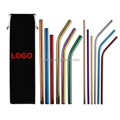 China 265mm Cocktail Straw 304 Stainless Steel Eco-friendly Reusable Straws 6mm Set Drinking Straw With Brush Customized LOGO for sale