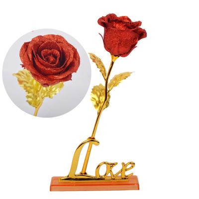 China 24k Gold Foil Paper Gilded Rose Gold Crystal Artificial Rose Flower for Christmas Wedding Birthday Valentine's Day Mother's Day for sale