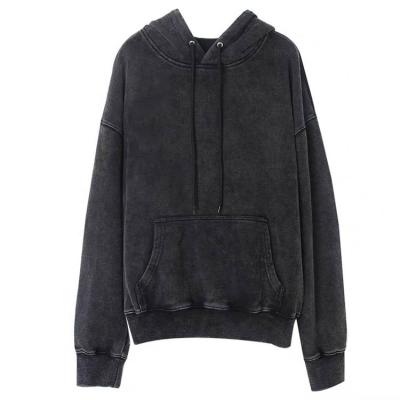 China Men Anti-Shrink Oversized Vintage Cotton Black Acid Stone Wash Hoodies for sale