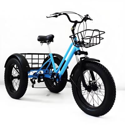 China Adults Pedal Cargo 3 Wheel Fat Tire Bike 20*4.0 Disc Brake 7 Speed Tricycle for sale