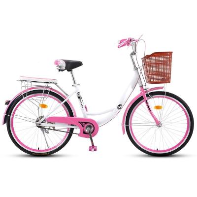 China 26 Inch Single Speed Ladies Bicycle With Light Carrier And Basket Light Weight for sale