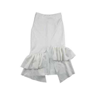 China Women Elastic White Fishtail Fishtail Skirt With Slit Open Wrap Bottom Skirt With Ruffled Edge for sale