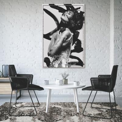 China Modern Black and White Woman Life Still Glass Painting Wall Art for Bedroom Living Room Decoration Ready to Hang for sale