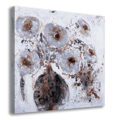 China Modern Silver Flower and Vase Hand Painting Oil Brown on Canvas Wall Art for Dressing Room Ready to Hang for sale