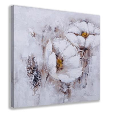 China Modern Wall Art White Flower Handmade Painting On Canvas Wall Art For Home Decoration Ready To Hang for sale