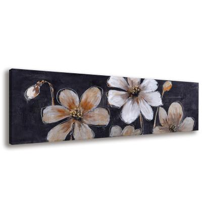 China Handmade Large Brown Modern Still Life Oil Painting White Flower On Black Canvas Wall Art For Bedroom Decoration Ready To Hang for sale