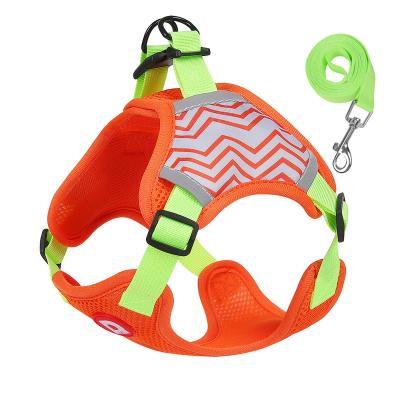 China New Style Pet Supplies Viable Pet Arms Breathable Soft Polyester Collar Reflective Dog Harness Chest Set for sale